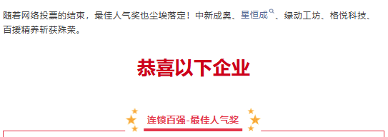 180+连锁企业参选，总投票数超300万，连锁百强「最佳人气奖」重磅揭晓！
